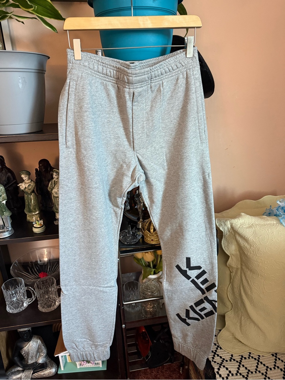 Kenzo Light Gray Men's Sweatpants with Black Logo